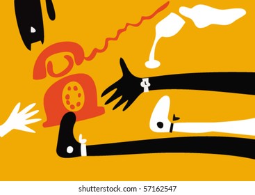 Telephone, girl, glass and cat