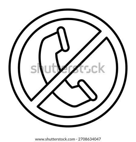 Telephone handset ban thin line icon, communication concept. Vector graphics. Forbidden, prohibited item sign on white background, outline style icon for mobile or web design