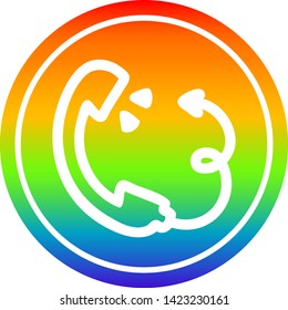 telephone handset with devil tail circular icon with rainbow gradient finish