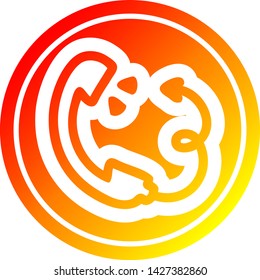 telephone handset with devil tail circular icon with warm gradient finish