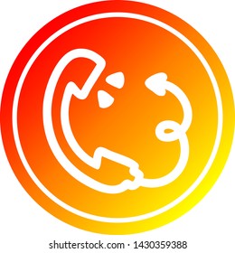 telephone handset with devil tail circular icon with warm gradient finish