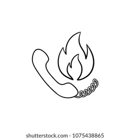 Telephone handset and fire hand drawn outline doodle icon. Hotline vector sketch illustration for print, web, mobile and infographics isolated on white background.