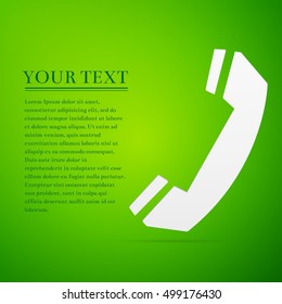 Telephone handset flat icon on green background. Adobe illustrator