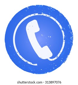 Telephone handset icon. Grunge style stamp.