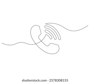 Telephone handset in one continuous line drawing. Symbol of communication. Telephone in simple linear style. Editable outline illustration