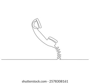 Telephone handset in one continuous line drawing. Symbol of communication. Telephone in simple linear style. Editable outline illustration