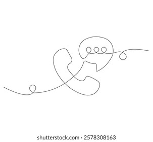 Telephone handset in one continuous line drawing. Symbol of communication. Telephone in simple linear style. Editable outline illustration