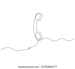 Telephone handset in one continuous line drawing. Symbol of communication. Telephone in simple linear style. Editable outline illustration