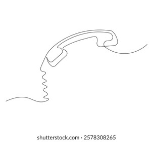 Telephone handset in one continuous line drawing. Symbol of communication. Telephone in simple linear style. Editable outline illustration
