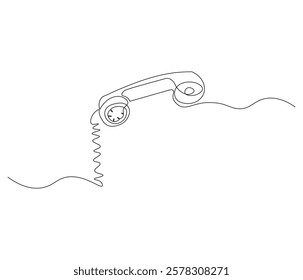 Telephone handset in one continuous line drawing. Symbol of communication. Telephone in simple linear style. Editable outline illustration