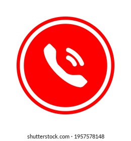 Telephone handset, telephone receiver in red circle icon in color. Phone or call concept. Trendy flat isolated symbol sign for: illustration, logo, mobile, app, design, web, ui, ux. Vector EPS 10