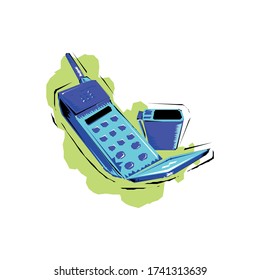 Telephone handset with speaker and microphone. Device with mounted antenna on top of unit. Equipment for safe bond, half-duplex communication phone in EPS10