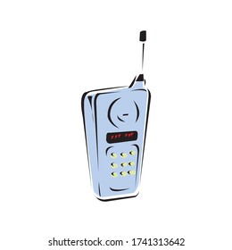 Teléfono con altavoz y micrófono. Dispositivo con antena montada en la parte superior de la unidad. Equipo para la conexión segura, teléfono de comunicación semidúplex en EPS10