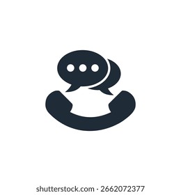 Auricular telefónico y burbuja de voz. Negociación. Centro de llamadas, Servicio al cliente. Ilustración de icono lineal de Vector aislado sobre fondo blanco.