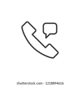 Telephone handset and speech bubble outline icon. linear style sign for mobile concept and web design. Talking phone simple line vector icon. Symbol, logo illustration. Pixel perfect vector graphics