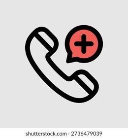 Telephone handset with speech bubble and plus sign icon
