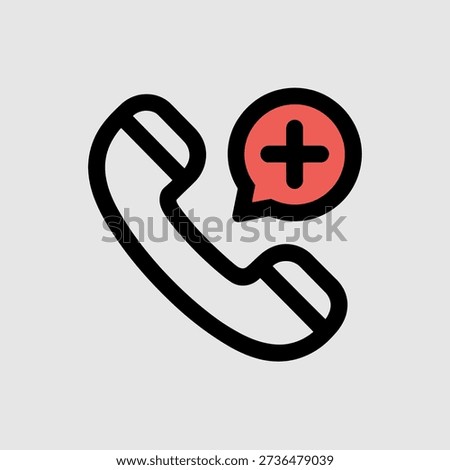 Telephone handset with speech bubble and plus sign icon