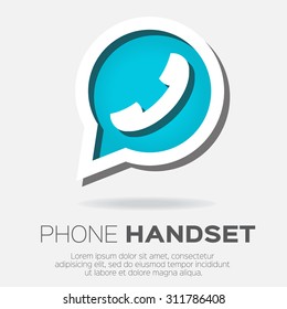 Telephone handset in speech bubble vector icon - blue version.