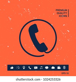 Telephone handset surrounded by a telephone cord - icon
