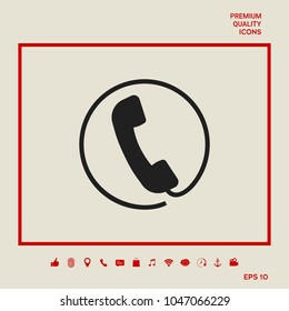Telephone handset surrounded by a telephone cord - icon