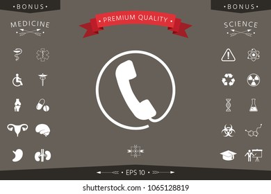 Telephone handset surrounded by a telephone cord - icon