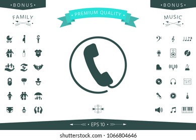 Telephone handset surrounded by a telephone cord - icon