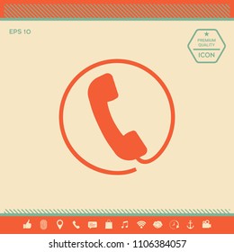 Telephone handset surrounded by a telephone cord - icon