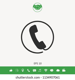 Telephone handset surrounded by a telephone cord - icon