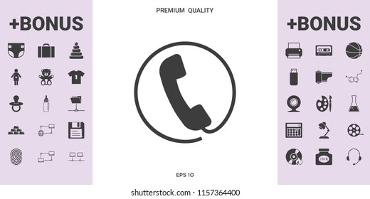 Telephone handset surrounded by a telephone cord - icon