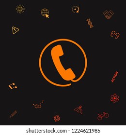 Telephone handset surrounded by a telephone cord - icon. Graphic elements for your design