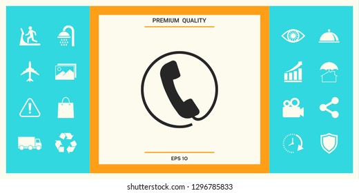 Telephone handset surrounded by a telephone cord - icon. Graphic elements for your design