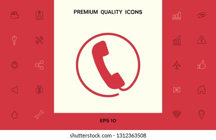 Telephone handset surrounded by a telephone cord - icon. Graphic elements for your design