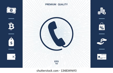 Telephone handset surrounded by a telephone cord - icon. Graphic elements for your design
