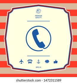 Telephone handset surrounded by a telephone cord - icon. Graphic elements for your design