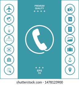 Telephone handset surrounded by a telephone cord - icon. Graphic elements for your design