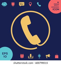 Telephone handset surrounded by a telephone cord - icon