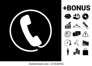 Telephone handset surrounded by a telephone cord - icon