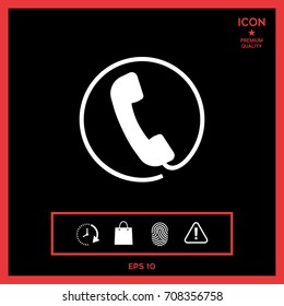 Telephone handset surrounded by a telephone cord - icon