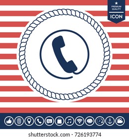 Telephone handset surrounded by a telephone cord - icon
