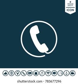 Telephone handset surrounded by a telephone cord - icon