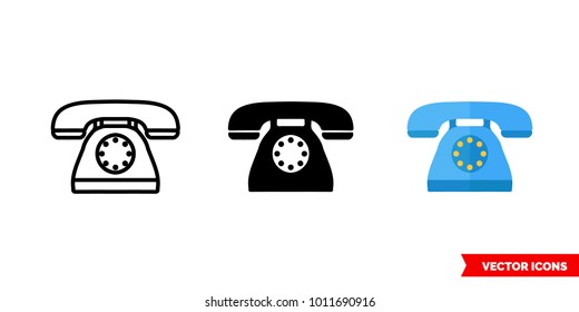 Telephone icon of 3 types: color, black and white, outline. Isolated vector sign symbol.