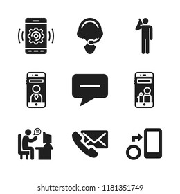 telephone icon. 9 telephone vector icons set. man on his desk in chat with a client, message and phone message icons for web and design about telephone theme