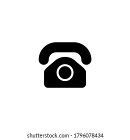 Telephone icon in black flat glyph, filled style isolated on white background