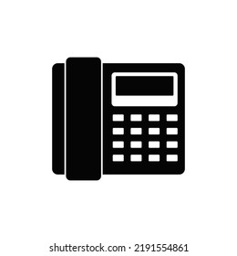 telephone icon in black flat glyph, filled style isolated on white background