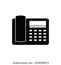 telephone icon in black flat glyph, filled style isolated on white background