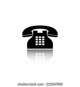 telephone icon - black vector illustration with reflection