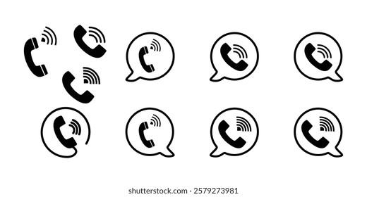 Telephone icon in bubble in flat style. Ringing phone icons.