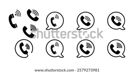 Telephone icon in bubble in flat style. Ringing phone icons.