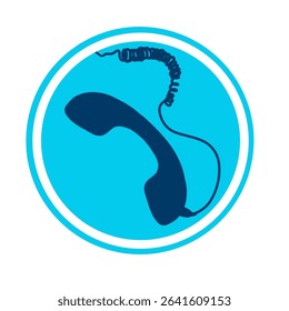 telephone icon with cord in blue circle without background