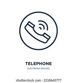 icono de teléfono de la colección de dispositivos electrónicos. Teléfono lineal delgado, teléfono, icono de contorno de llamadas aislado en fondo blanco. Señal de teléfono de vector de línea, símbolo para web y móvil